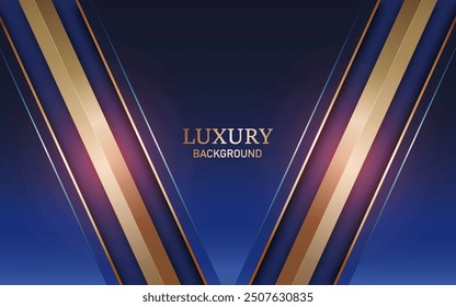 Luxury blue background combine with glowing golden lines. Overlap layer background. Vector design illustration