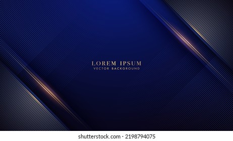 Fondo azul de lujo con línea de oro diagonal y decoración de rayas azules. Concepto de plantilla de diseño de estilo elegante. Ilustración del vector