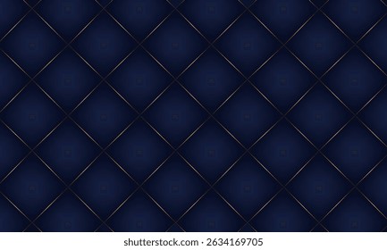 Fundo azul de luxo com linhas diagonais douradas formando uma grade de diamante elegante. Design elegante e moderno, ideal para banners, marcas, embalagens ou apresentações digitais.