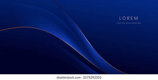 Luxury blue background with gold line curved and lighting effect sparkle. Vector illustration