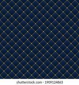 Luxury blue background with golden chains and beads. Seamless vector illustration. 