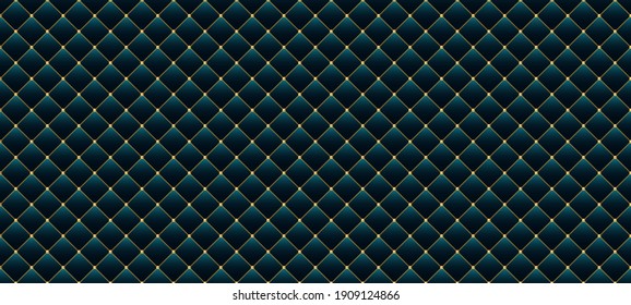 Luxury blue background with golden chains and beads. Seamless vector illustration. 
