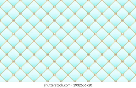 Luxury blue background with golden chains and pearl beads. Seamless vector illustration. Upholstery background.