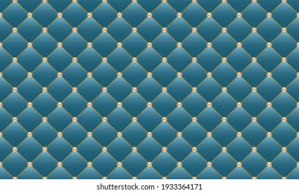 Luxury blue background with golden chains and pearl beads. Seamless vector illustration. Upholstery background.