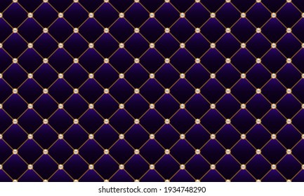 Luxury blue background with golden chains and pearl beads. Seamless vector illustration. Upholstery background.