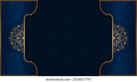 luxury blue background, with golden mandala ornament