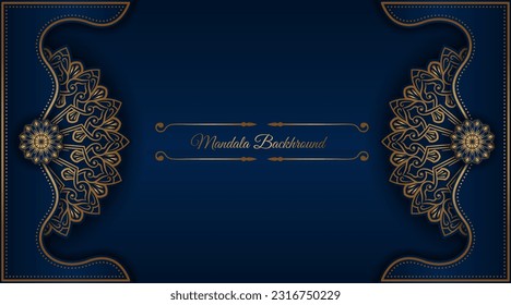 luxury blue background, with golden mandala ornament