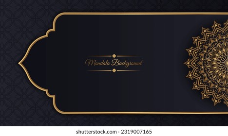 luxury blue background, with golden mandala ornament