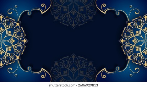 Luxury blue background with golden mandala ornament