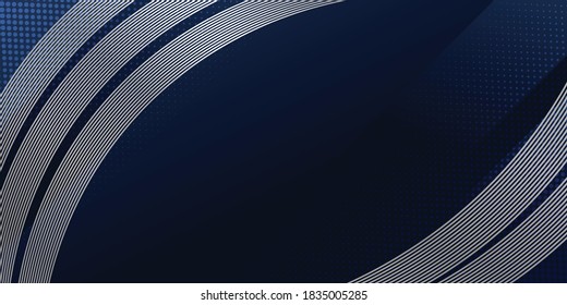 Luxury blue background with line stripes pattern of wave texture and silver ribbon banner. Vector illustration for presentation design, banner, flyer, and more