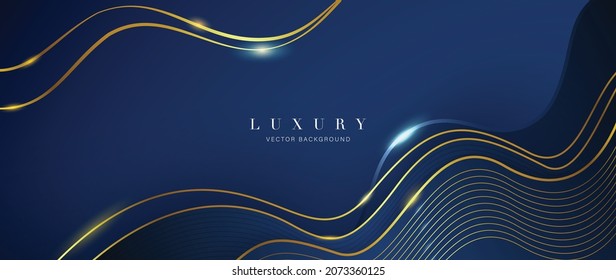 Luxury blue background vector. Abstract dark blue and golden lines with glow effect. Modern style wallpaper for Chinese New Year, ads, sale banner, business presentation and packaging design.