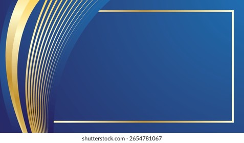 Fondo de diseño de certificado azul de lujo con líneas curvas abstractas doradas