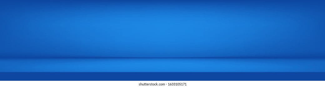 Luxury blue color abstract background. Banner for advertise product on website. Empty vivid blue color studio table room background