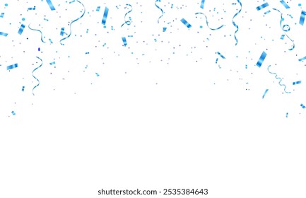 Luxury blue confetti and carnival ribbons with blue glitter. Shiny carnival decoration background