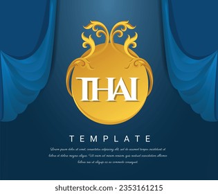 El lujo de la textura azul y el logotipo tailandés, adorno barroco. Fondo de teatro cuadrado. Ilustración vectorial EPS 10.
