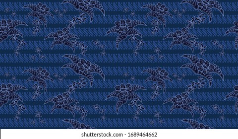 Luxury blue flowers pattern. Batik pattern from indonesia.
