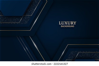 Luxury blue geometric shape abstract background and golden lines with light effect . Vector illustration modern template