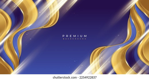 Luxury Blue and Gold Background in Paper Cut Style with Shining Golden Light. Can be Used for Award, Banner, Card, Nomination, Ceremony, Formal Invitation or Certificate Design