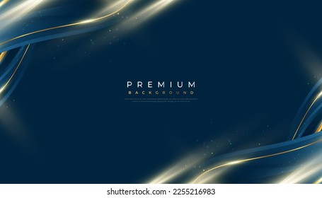 Lujoso fondo azul y dorado en el estilo de corte de papel con efecto de luz de oro brillante y resplandeciente. Se puede usar para premios, pancartas, tarjetas, nominaciones, ceremonias, invitaciones formales o diseño de certificados