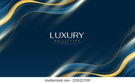 Luxury Blue and Gold Background in Paper Cut Style with Shining and Sparkling Gold Light Effect. Can be Used for Award, Banner, Card, Nomination, Ceremony, Formal Invitation or Certificate Design