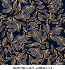 Patrón de flores azules y doradas de lujo. Patrón floral sin mangas para la moda, papel tapiz, papel de envolver, fondo, tela, textiles, ropa y diseño de tarjetas