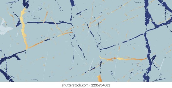 Luxury blue and Gold Marble texture background vector. Panoramic Marbling texture design for Banner, invitation, wallpaper, headers, website, print ads, packaging design template