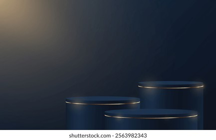 Luxury Blue and Gold Podium. Space for selling products on the website. Product display background. Vector illustration.