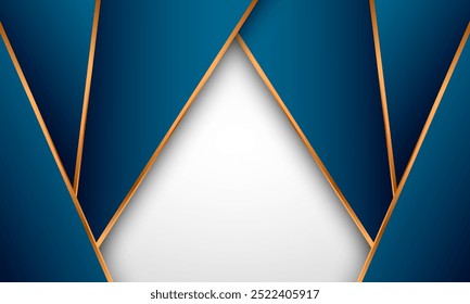 Fondo geométrico rayado de oro azul de lujo del negocio del modelo con el área blanca del espacio de la copia