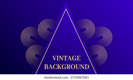 Luxury blue gradient background with single 3D triangle, decorative golden swirls, and glowing accents. Ornamental abstract design with rich details.