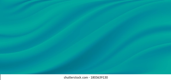 The luxury of Blue green fabric texture background.Closeup of rippled Blue green silk fabric.Abstract  cloth or liquid wave  vector background.Cloth soft wave. Creases of satin, silk, and cotton.