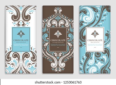 Luxury blue packaging design of chocolate bars. Vintage vector ornament template. Elegant, classic elements. Great for food, drink and other package types. Can be used for background and wallpaper. 