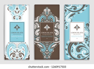 Luxury blue packaging design of chocolate bars. Vintage vector ornament template. Elegant, classic elements. Great for food, drink and other package types. Can be used for background and wallpaper.