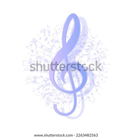 Luxury blue pink Treble Clef on flying notes. Beautiful musical notation symphony for banner of festival, print design, melody recording, design back layers. Color musical notation signs. Vector