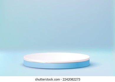 Luxury Blue Podium. Abstract scene background. Product presentation, mock up, show cosmetic product, Blank Podium, stage pedestal or platform. 3D Vector.