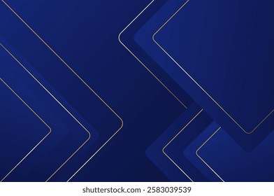 luxury Blue Rounded rectangle shape background with gold line. Abstract geometry background with modern and elegant concept.