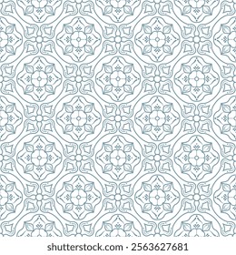 luxury blue seamless vector pattern. Arabic Islamic floral or linear flower tile pattern for Wedding invitation card. Art deco texture lattice background