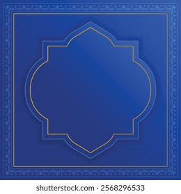 luxury blue shape eid mubarak ramadan kareem arabesque islamic background banner ornament design.Translation: "Muslim fasting month and celebration day".