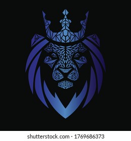 Luxury Blue Shapire Lion King, Lioness with Crown and Modern Abstact Style Logo. Best use for business, shop, enterprise, corporate, etc.