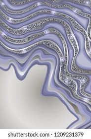 Luxury blue and silver vector marbling template