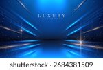 Luxury blue stage scene background with light star sparkle element and beam.