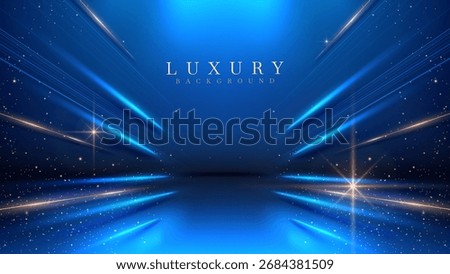Luxury blue stage scene background with light star sparkle element and beam.