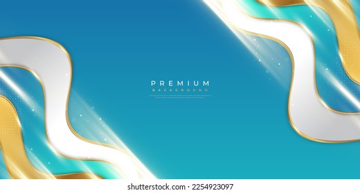 Luxury Blue, White and Gold Background with Shining and Sparkling Light. Premium Golden Background for Award, Nomination, Ceremony, Formal Invitation or Certificate Design