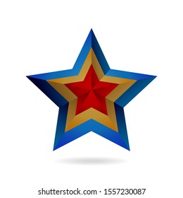 luxury blue,gold and red gradient star logo with shadow isolated on white background