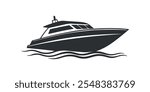 luxury boat silhouette vector illustration for nautical, travel, and sea-themed designs