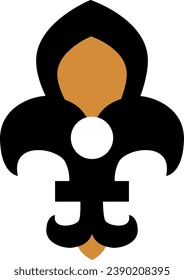 Luxury boho style family coat of arms lily symbol in black and gold colors. Religious mystical pictogram. Secret sacred vector sign isolated on white background for decoration of occult design