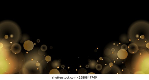 Luxury bokeh glowing gold sparkle isolated black background. Luxury, premium, podium award design style