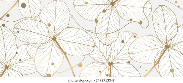 Luxury botanical background with golden clover leaves. Vector illustration