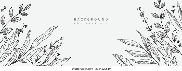 Luxury botanical background with trendy greenery and minimalist flowers for wall decoration or wedding. Hand drawn line herb, elegant leaves for invitation save the date card. Botanical rustic