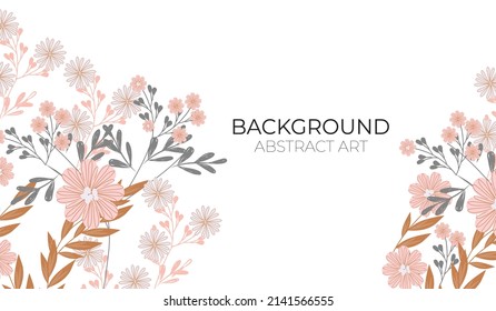 Luxury botanical background with trendy wildflowers and minimalist flowers for wall decoration or wedding. Hand drawn line herb, elegant leaves for invitation save the date card. Botanical rustic