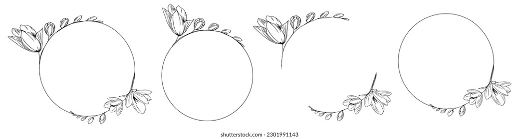Luxury botanical gold wedding frame elements on white background. Set of circle shapes, glitters, eucalyptus leaves, leaf branches. Elegant foliage design for wedding, card, invitation, greeting